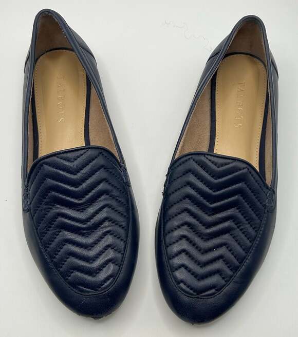 Talbots Shoes - Talbots Ryan Chevron Quilted Leather Navy Blue Loafer Flats Size 7M